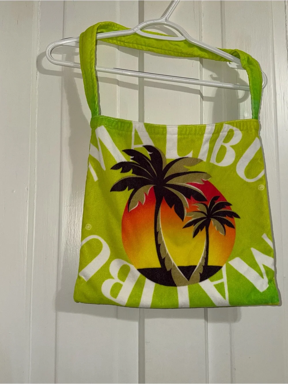 Malibu Tropical‎ Palm Print towel Shoulder Bag in Lime Green beach bag 14x13